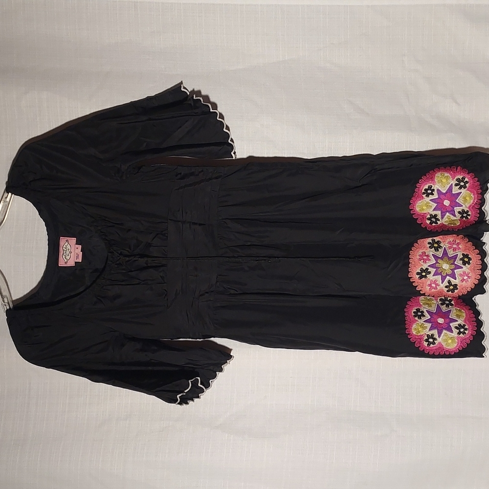 Phoebe Couture Black Silk Dress with Embroidery